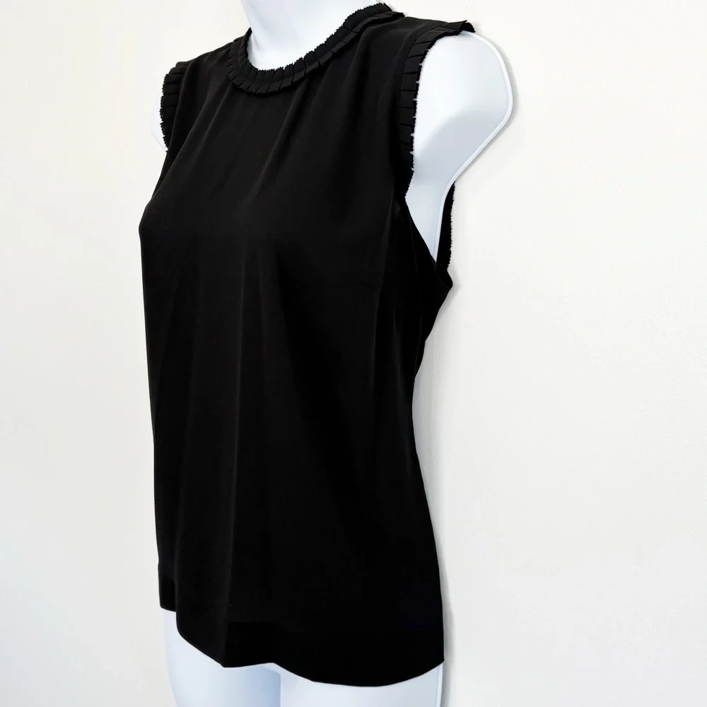 J.CREW Black Ruffle Neck Tie Back Sleeveless Blouse Workwear Size 8